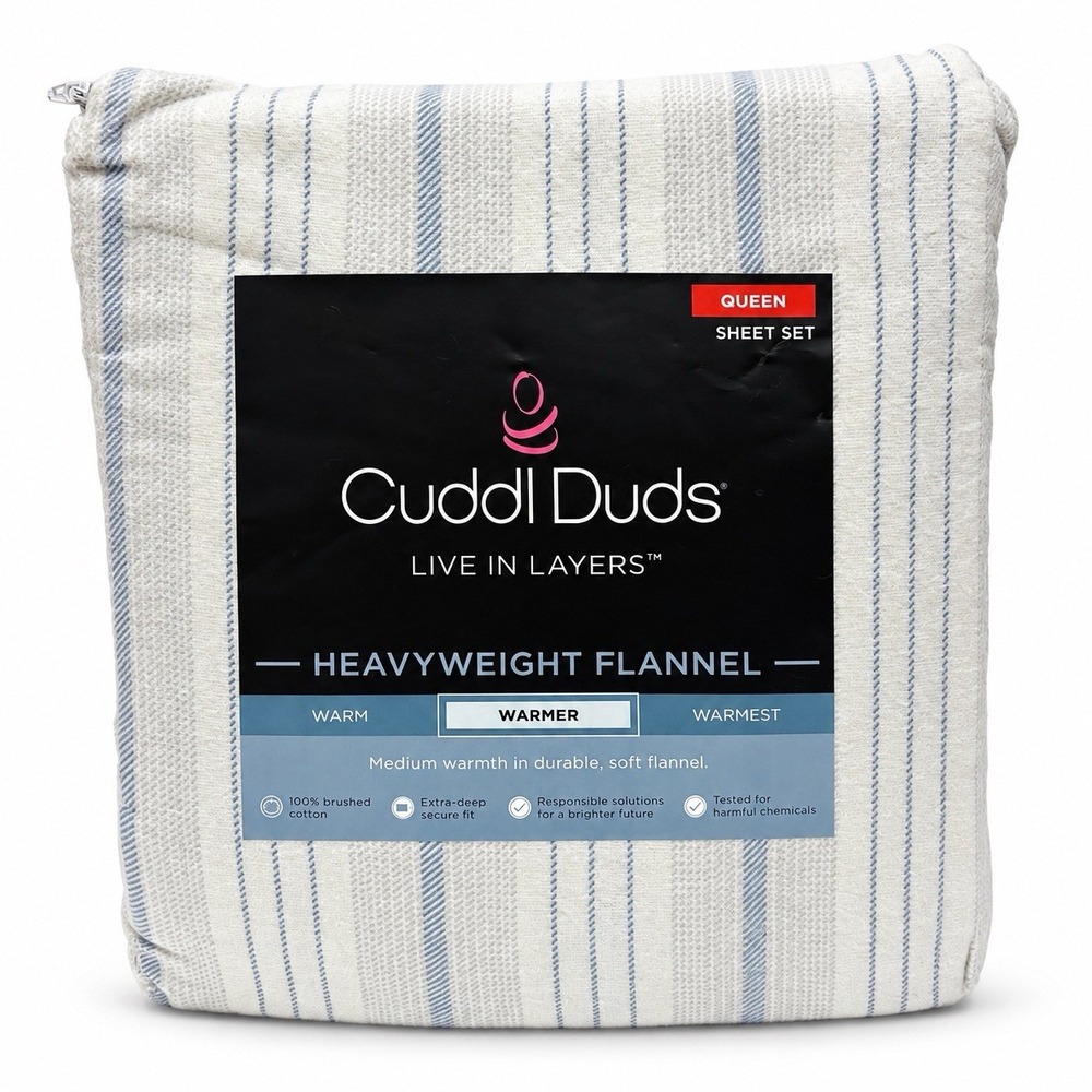 Cuddl Duds Heavyweight Flannel Queen Sheet Set 100% Cotton Energy Stripe 4 Piece